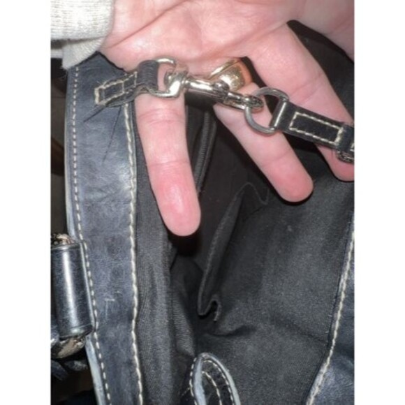 Coach Handbag Hamptons Python Stripe shoulder bag Canvas Leather Black purse Y2K - Picture 7 of 12